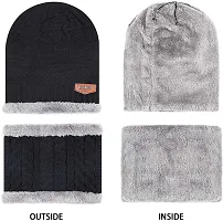 Classy Woolen Solid Beanie Cap with Neck Warmer for Unisex-thumb1