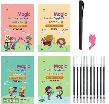 Copybook Number Tracing Book for Preschoolers with Pen(4 BOOK + 10 REFILL+ 1 pen +2 grip)Magic Calligraphy Copybook Set Practical Reusable Writing Tool Simple Hand Lettering