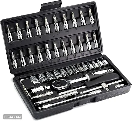 screwdriver tool 46 Piece 1/4 Drive Socket Ratchet Wrench Bit Repair Tool Kit - Ideal for Automotive Repairs Quick-Release Ratchet Handle, Portable Case-thumb0