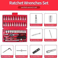 screwdriver tool 46 Piece 1/4 Drive Socket Ratchet Wrench Bit Repair Tool Kit - Ideal for Automotive Repairs Quick-Release Ratchet Handle, Portable Case-thumb3