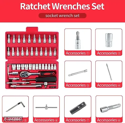 screwdriver tool 46 Piece 1/4 Drive Socket Ratchet Wrench Bit Repair Tool Kit - Ideal for Automotive Repairs Quick-Release Ratchet Handle, Portable Case-thumb4