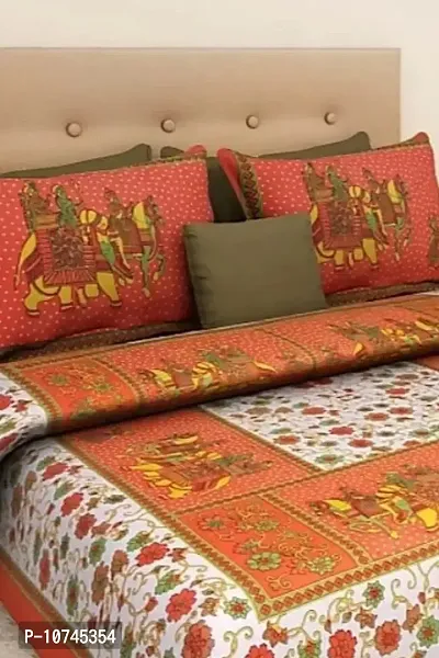 JAIPURI Cotton Printed Double Bedsheet with 2 Pillow Cover-thumb2