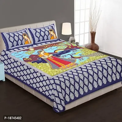 JAIPURI Cotton Printed Double Bedsheet with 2 Pillow Cover-thumb0