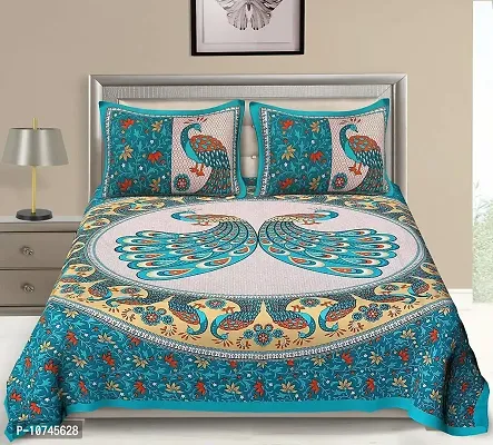 JAIPURI Cotton Printed Double Bedsheet with 2 Pillow Cover-thumb0