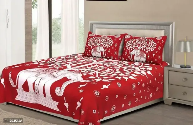 JAIPURI Cotton Printed Double Bedsheet with 2 Pillow Cover-thumb0