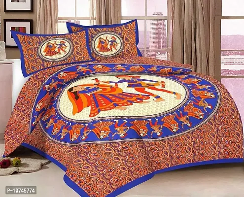 JAIPURI Cotton Printed Double Bedsheet with 2 Pillow Cover-thumb0