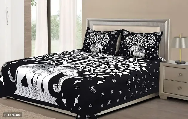 JAIPURI Cotton Printed Double Bedsheet with 2 Pillow Cover-thumb0