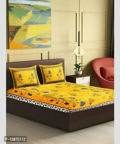 104 TC Cotton Double Jaipuri Prints Flat Bedsheet-thumb0