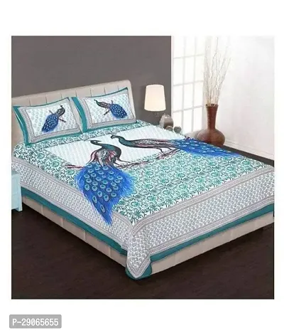 Trendy Cotton Jaipuri Printed Double Bedsheet With Pillow Cover