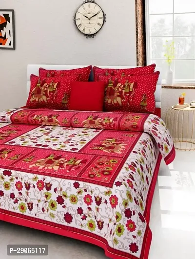 Trendy Cotton Jaipuri Printed Double Bedsheet With Pillow Cover-thumb0