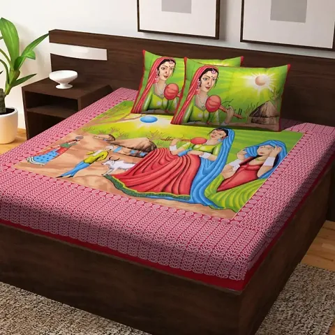 eTape Cotton Jaipuri Design Printed Double Bedsheet with Two Pillow Cover(90X100 Inches) ET-EXL-227