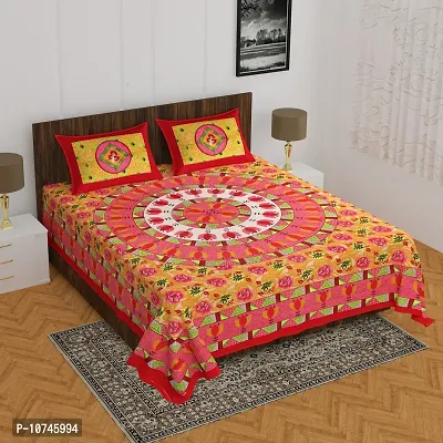JAIPURI Cotton Printed Double Bedsheet with 2 Pillow Cover-thumb0