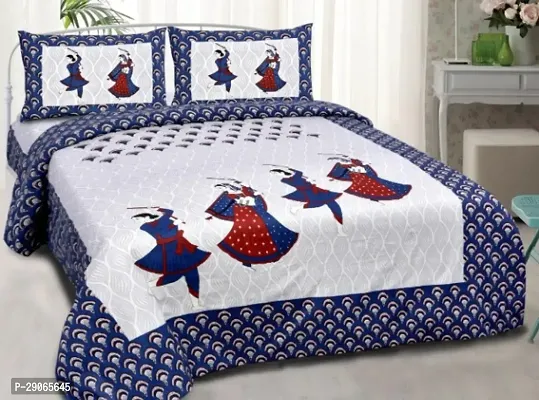 Trendy Cotton Jaipuri Printed Double Bedsheet With Pillow Cover