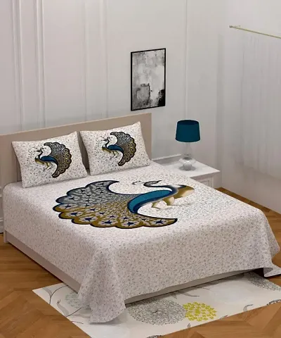 Printed Cotton Flat Double Bedsheet with 2 Pillow Covers