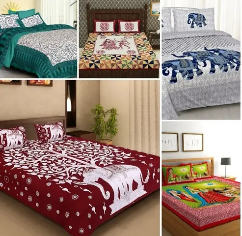 Cotton Printed Double Bedsheets Combo Of 5