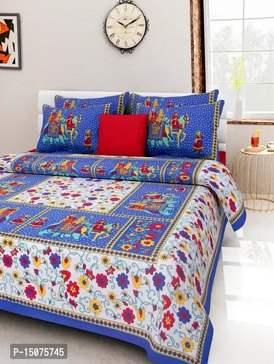104 TC Cotton Double Jaipuri Prints Flat Bedsheet