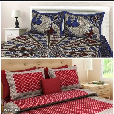 104 TC Cotton Double Jaipuri Prints Flat Bedsheet-thumb0