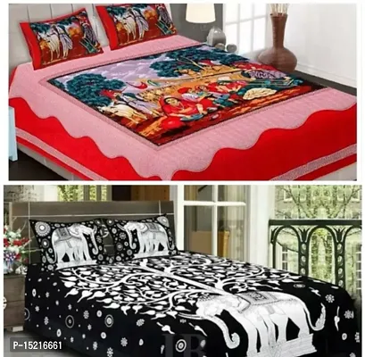 104 TC Cotton Double Jaipuri Prints Flat Bedsheet