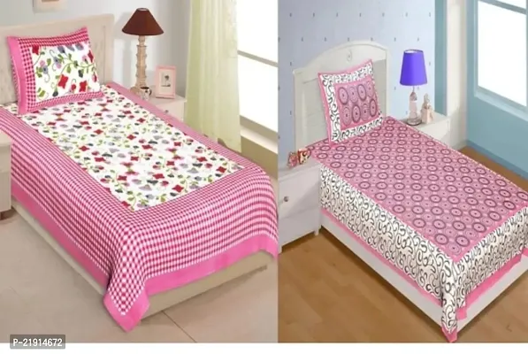 Fancy Cotton 2 Single Bedsheets With 2 Pillow Covers-thumb0