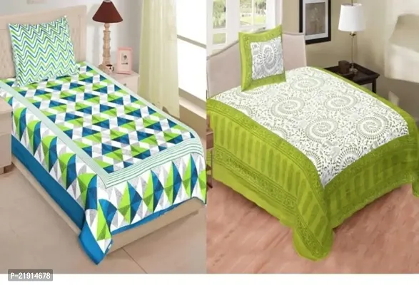 Fancy Cotton 2 Single Bedsheets With 2 Pillow Covers