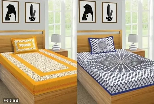 Fancy Cotton 2 Single Bedsheets With 2 Pillow Covers