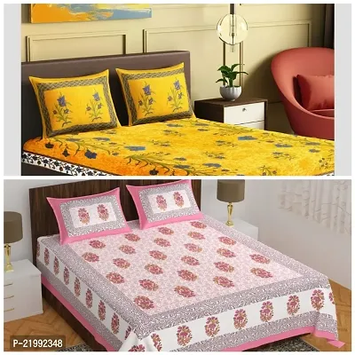 stunning Cotton Double Jaipuri Prints Flat 2 Bedsheet 4 PILLOW COVER-thumb0