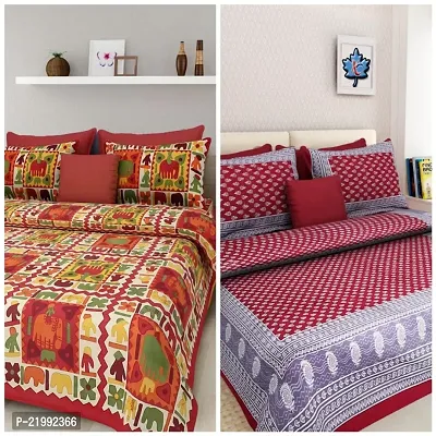 stunning Cotton Double Jaipuri Prints Flat 2 Bedsheet 4 PILLOW COVER-thumb0