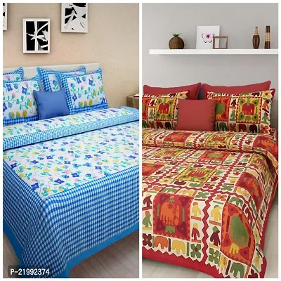 stunning Cotton Double Jaipuri Prints Flat 2 Bedsheet 4 PILLOW COVER