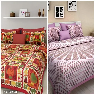 stunning Cotton Double Jaipuri Prints Flat 2 Bedsheet 4 PILLOW COVER