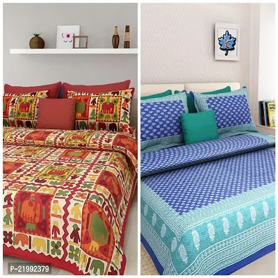 stunning Cotton Double Jaipuri Prints Flat 2 Bedsheet 4 PILLOW COVER