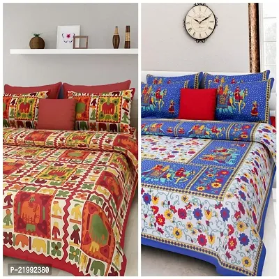 stunning Cotton Double Jaipuri Prints Flat 2 Bedsheet 4 PILLOW COVER