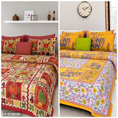 stunning Cotton Double Jaipuri Prints Flat 2 Bedsheet 4 PILLOW COVER