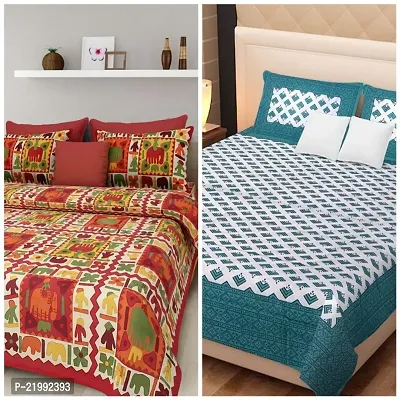 stunning Cotton Double Jaipuri Prints Flat 2 Bedsheet 4 PILLOW COVER