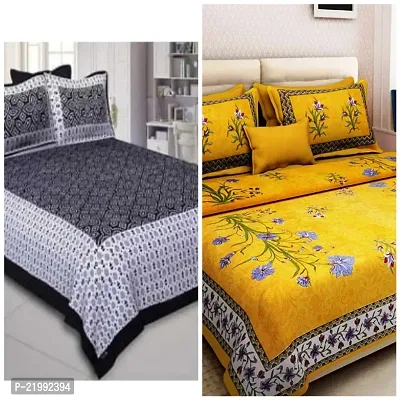 stunning Cotton Double Jaipuri Prints Flat 2 Bedsheet 4 PILLOW COVER