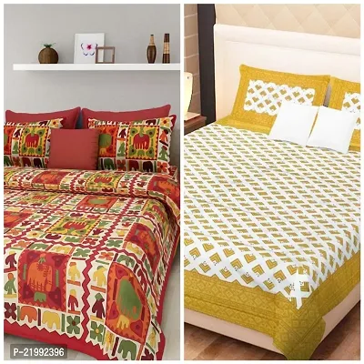 stunning Cotton Double Jaipuri Prints Flat 2 Bedsheet 4 PILLOW COVER