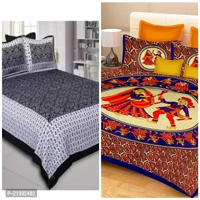 stunning Cotton Double Jaipuri Prints Flat 2 Bedsheet 4 PILLOW COVER-thumb0