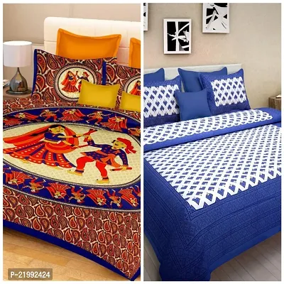 stunning Cotton Double Jaipuri Prints Flat 2 Bedsheet 4 PILLOW COVER