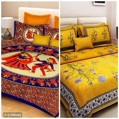 stunning Cotton Double Jaipuri Prints Flat 2 Bedsheet 4 PILLOW COVER