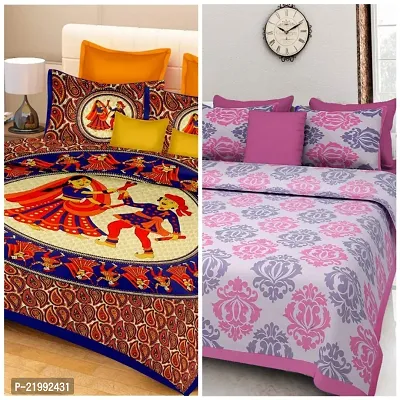 stunning Cotton Double Jaipuri Prints Flat 2 Bedsheet 4 PILLOW COVER