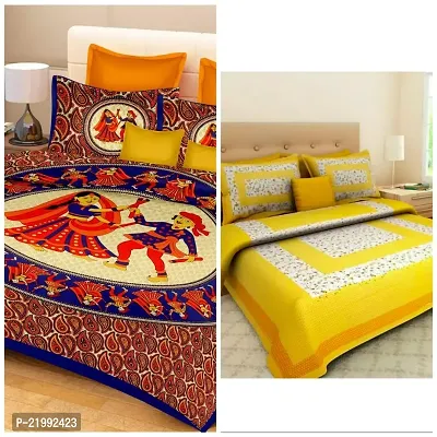 stunning Cotton Double Jaipuri Prints Flat 2 Bedsheet 4 PILLOW COVER-thumb0