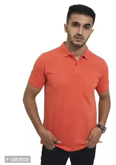 Reliable Peach Cotton Solid Polos For Men-thumb0