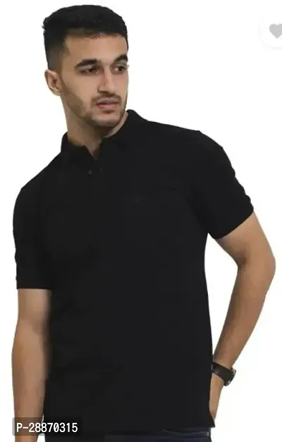 Reliable Black Cotton Solid Polos For Men