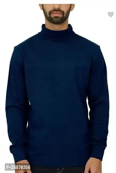 Reliable Navy Blue Cotton Solid High Neck Tees For Men