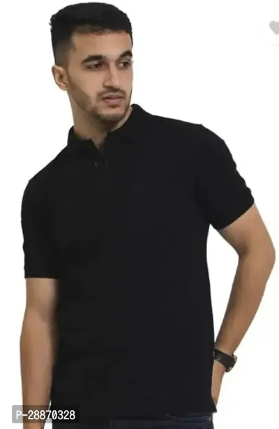 Reliable Black Cotton Solid Polos For Men-thumb0