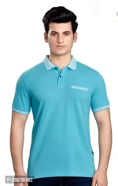 Reliable Blue Cotton Solid Polos For Men