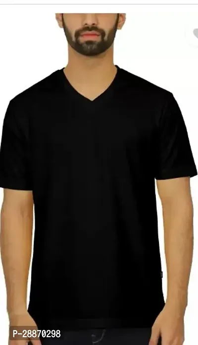 Reliable Black Cotton Solid V Neck Tees For Men-thumb0