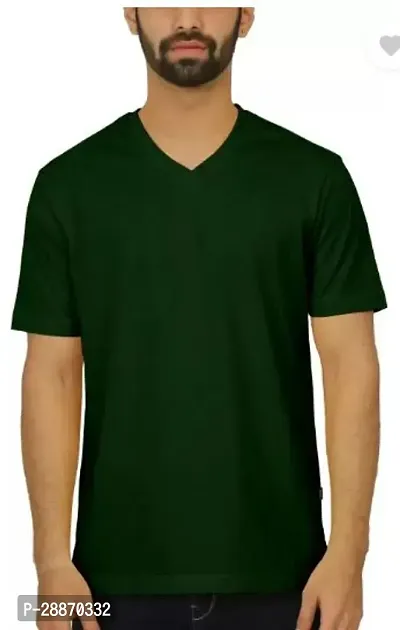 Reliable Green Cotton Solid V Neck Tees For Men