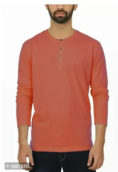 Reliable Pink Cotton Solid Henley Tees For Men