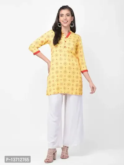 AAYUSIKA Brand Women's Cotton Yellow Kurta with Floral Printed_Sizes (S-XXL)