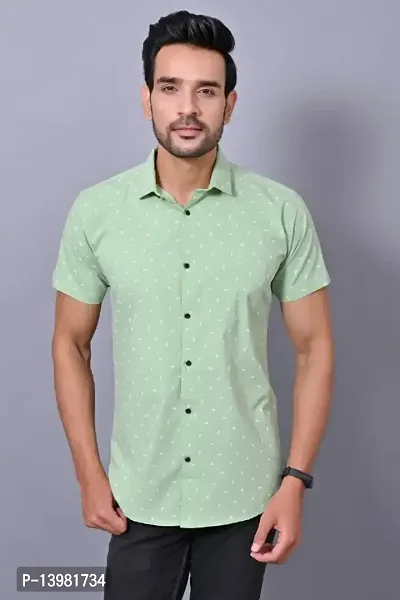 Mens Classic Printed Casual Half Sleeves Green  Shirt